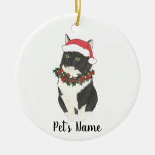 Speciaal gepersonaliseerde Tuxedo Ragamuffin Cat Keramisch Ornament
