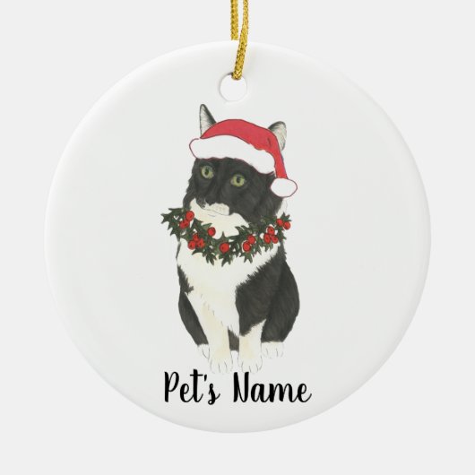 Speciaal gepersonaliseerde Tuxedo Ragamuffin Cat Keramisch Ornament (Voorkant)