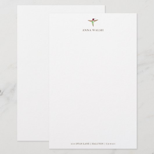 Speciaal gepersonaliseerde White Hummingbird Stati Briefpapier (Voorkant / Achterkant)