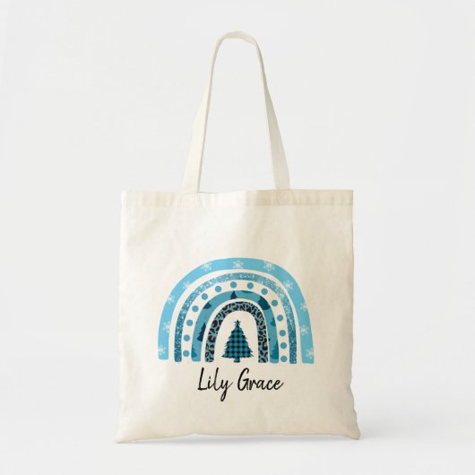 Speciaal gepersonaliseerde winterregenboogchristma tote bag (Voorkant)