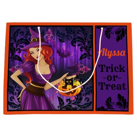 Speciaal gepersonaliseerde Witch Halloween Trick o Groot Cadeauzakje (Voorkant)