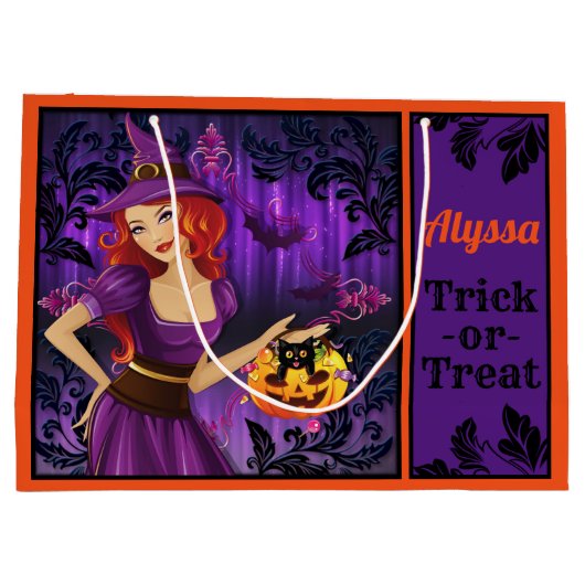 Speciaal gepersonaliseerde Witch Halloween Trick o Groot Cadeauzakje (Achterkant)