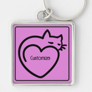 Speciaal gepersonaliseerde zwarte kat-liefdesLogo Sleutelhanger