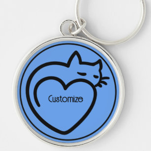 Speciaal gepersonaliseerde zwarte kat-liefdesLogo Sleutelhanger