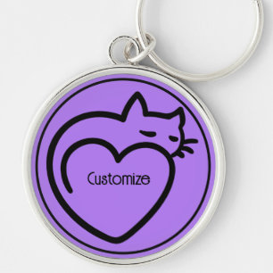 Speciaal gepersonaliseerde zwarte kat-liefdesLogo Sleutelhanger