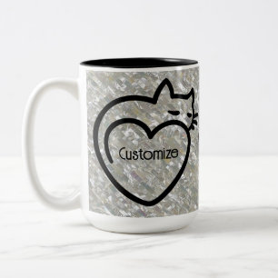 Speciaal gepersonaliseerde zwarte kat-liefdesLogo Tweekleurige Koffiemok