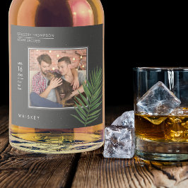 Speciaal gepersonaliseerde, zwarte tropische palmf likeurfles etiket