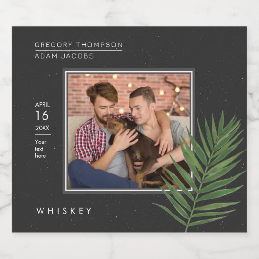 Speciaal gepersonaliseerde, zwarte tropische palmf likeurfles etiket (Enkel label)