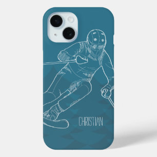 Speciaal geschetste tekening op blauw iPhone 15 case