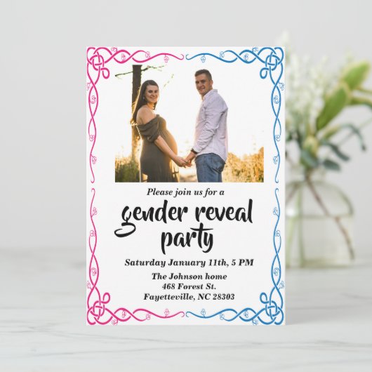 Speciaal geslacht onthullen partijfoto Uitnodiging (Staand voorkant)