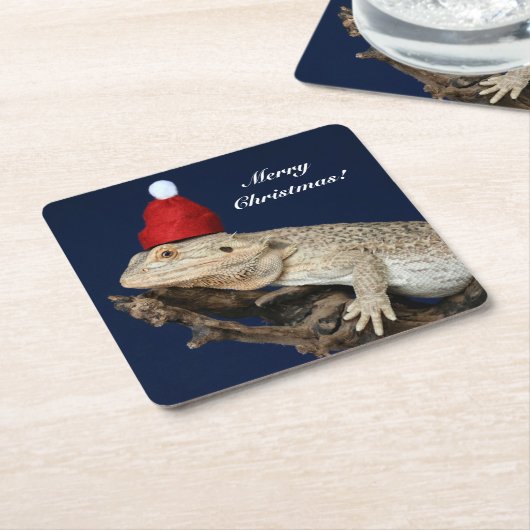 Speciaal getrokken drakenhagedis - Santa Hat Kartonnen Onderzetters (Schuin)