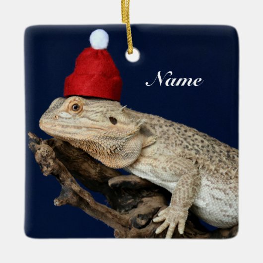 Speciaal getrokken drakenhagedis - Santa Hat Keramisch Ornament (Voorkant)