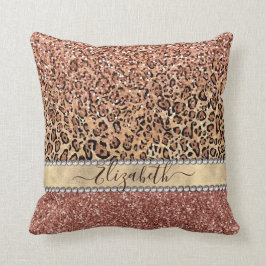 Speciaal Girly Roos Gold Glitter Leopard Name Kussen