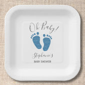 Speciaal Glitter Feet Blue Baby shower Square Papieren Bordje