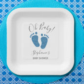 Speciaal Glitter Feet Blue Baby shower Square Papieren Bordje