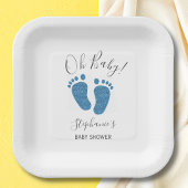 Speciaal Glitter Feet Blue Baby shower Square Papieren Bordje