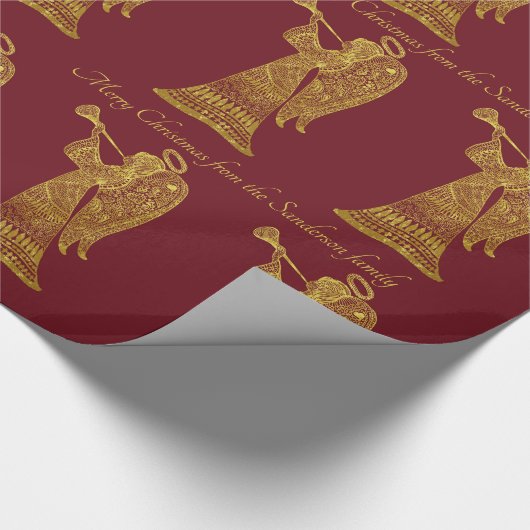 Speciaal Gold Angel op Rode Kerstmis Cadeaupapier (Hoek)