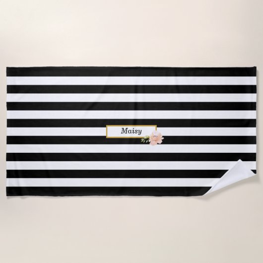 Speciaal Gold Black en White Striped Strandlaken (Voorkant)