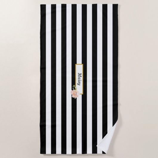 Speciaal Gold Black en White Striped Strandlaken (Voorkant)