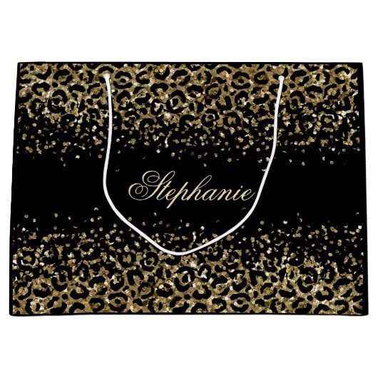 Speciaal Gold Black leopard Print Glitter Groot Cadeauzakje (Voorkant)