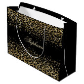 Speciaal Gold Black leopard Print Glitter Groot Cadeauzakje (Achterkant Gekanteld)