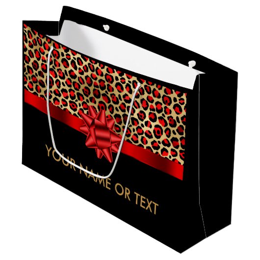 Speciaal Gold Black Leopard RED BOW Groot Cadeauzakje (Voorkant Gekanteld)