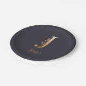 Speciaal Gold Blue Elegant Floral Monogram J Papieren Bordje (Gekanteld)