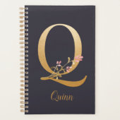 Speciaal Gold Blue Elegant Floral Monogram Q Planner (Voorkant)