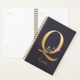Speciaal Gold Blue Elegant Floral Monogram Q Planner