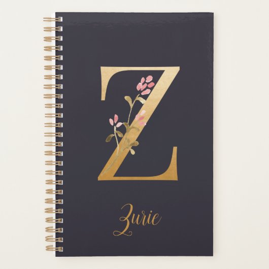 Speciaal Gold Blue Elegant Floral Monogram Z Planner (Voorkant)