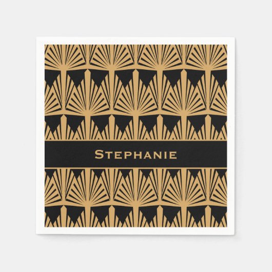 Speciaal Gold- en zwart art Deco-patroon Servet (Voorkant)