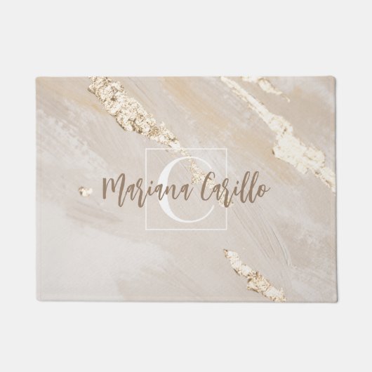 Speciaal Gold Foil marble Monogram script Deurmat (Voorkant)