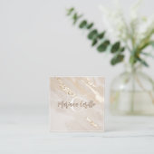 Speciaal Gold Foil marble Monogram script Vierkante Visitekaartje (Staand voorkant)