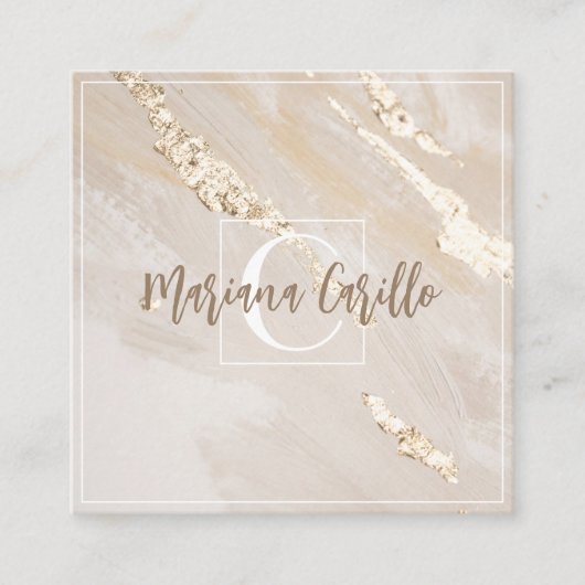 Speciaal Gold Foil marble Monogram script Vierkante Visitekaartje (Voorkant)