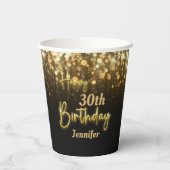 Speciaal Gold Glossy Happy Birthday Black Papieren Bekers (Achterkant)