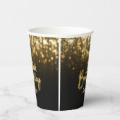 Speciaal Gold Glossy Happy Birthday Black Papieren Bekers (Rechts)