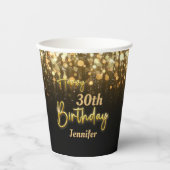 Speciaal Gold Glossy Happy Birthday Black Papieren Bekers (Voorkant)