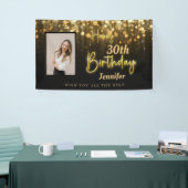 Speciaal Gold Glossy Happy Birthday Black Spandoek (Beurs)
