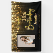 Speciaal Gold Glossy Happy Birthday Black Spandoek (Verticaal)