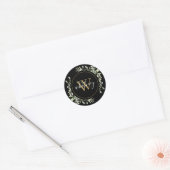 Speciaal Gold Monogram Elegant Greenery Black Ronde Sticker (Envelop)