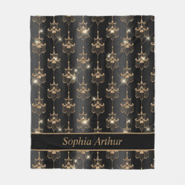 Speciaal Gold Sparkle Chandelier Pattern Black Fleece Deken