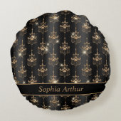 Speciaal Gold Sparkle Chandelier Pattern Black Rond Kussen (Achterkant)