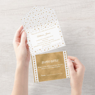 Speciaal Gold Star-Baby shower White All In One Uitnodiging