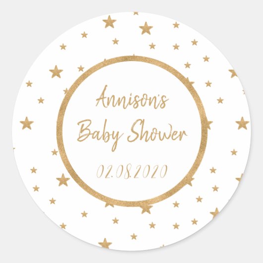 Speciaal Gold Star Glitter Sparkle Baby shower Ronde Sticker (Voorkant)