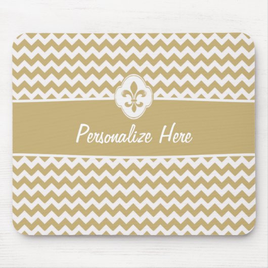 Speciaal Gold White Chevron Fleur de Lis Muismat (Voorkant)