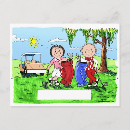 Speciaal Golf Couple Cartoon Caricature Briefkaart (Voorkant)