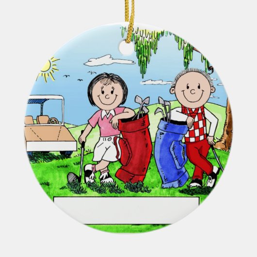 Speciaal Golf Couple Cartoon Caricature Keramisch Ornament (Voorkant)