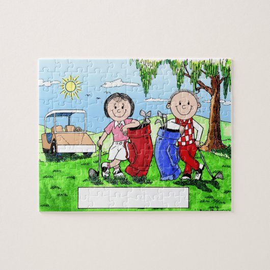 Speciaal Golf Couple Cartoon Caricature Legpuzzel (Horizontaal)