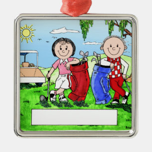 Speciaal Golf Couple Cartoon Caricature Metalen Ornament