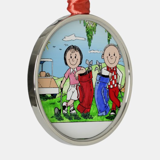 Speciaal Golf Couple Cartoon Caricature Metalen Ornament (Rechts)